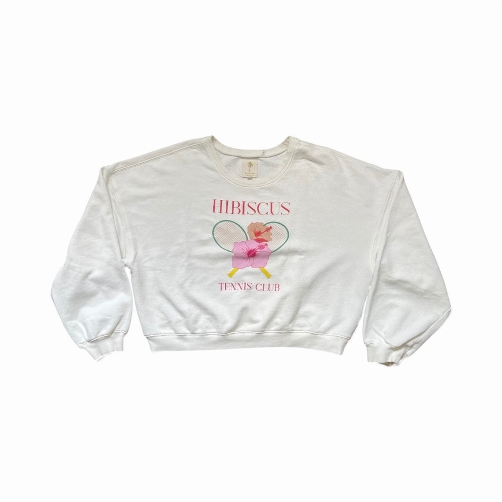 The Westside Collective cropped graphic sweatshirt Hibiscus Tennis Club Sz S